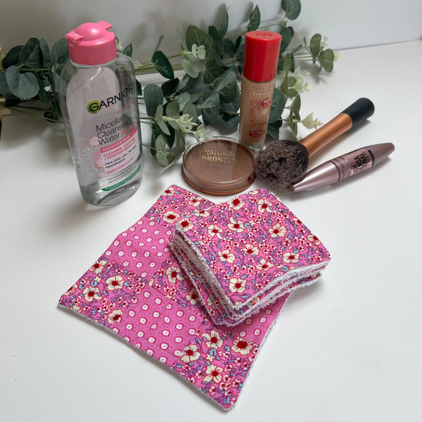 Reusable Bamboo Towelling Face Pads & Flannel - Pink Florals