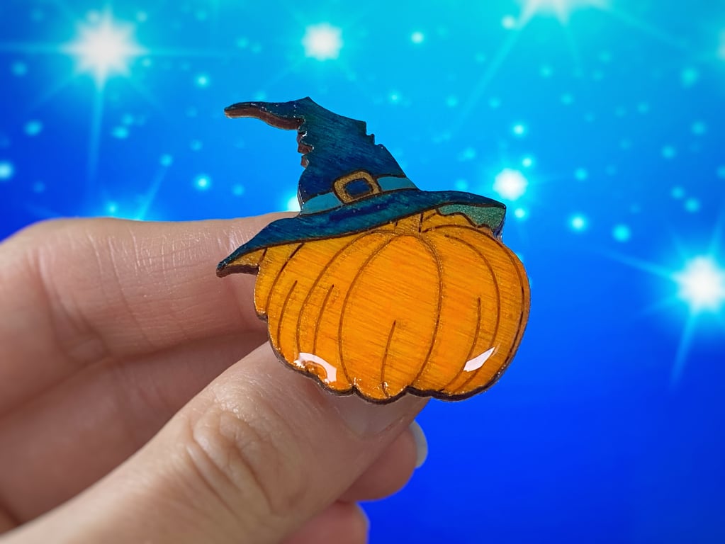 Halloween pumpkin pin badge floral brooch Wood resin jewelry lapel pin Backpack