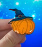 Halloween pumpkin pin badge floral brooch Wood resin jewelry lapel pin Backpack - Image 1