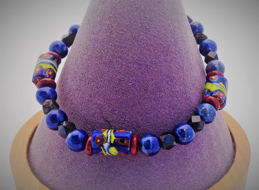 Blue bracelet with rare old trade beads and lapis lazuli