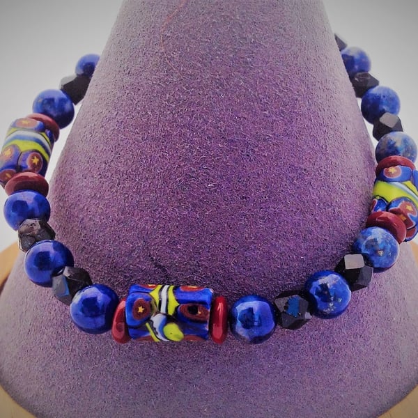 Blue bracelet with rare old trade beads and lapis lazuli