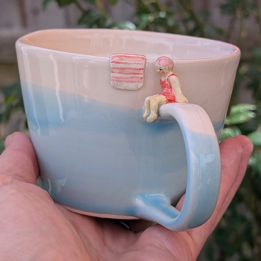 Ceramic Swimmer Cup with Blue Glaze Percentage to Cancer Research TO ORDER Mug