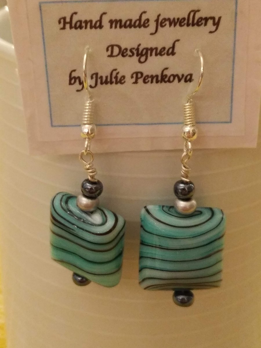 Lampwork Square Glass Bead Earrings
