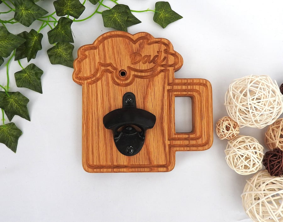 Personalised Oak Beer Glass Bottle Opener