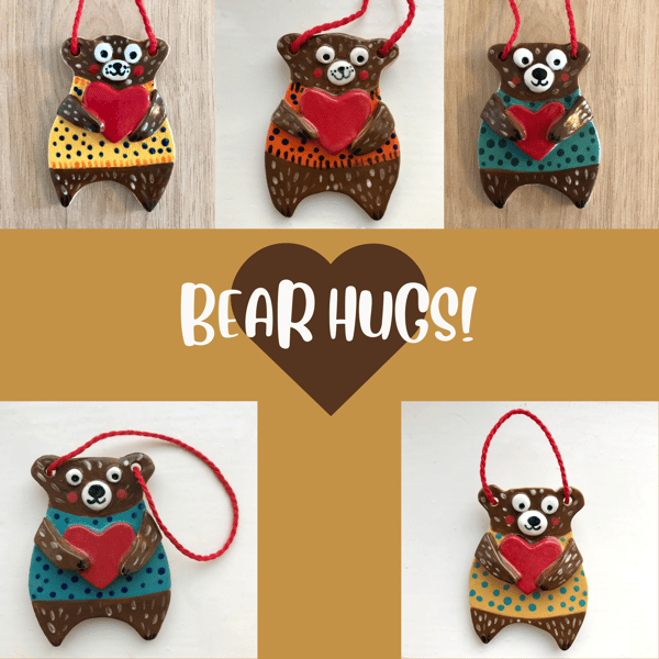 BEAR HUGS HANGING HANDMADE CERAMIC BEARS