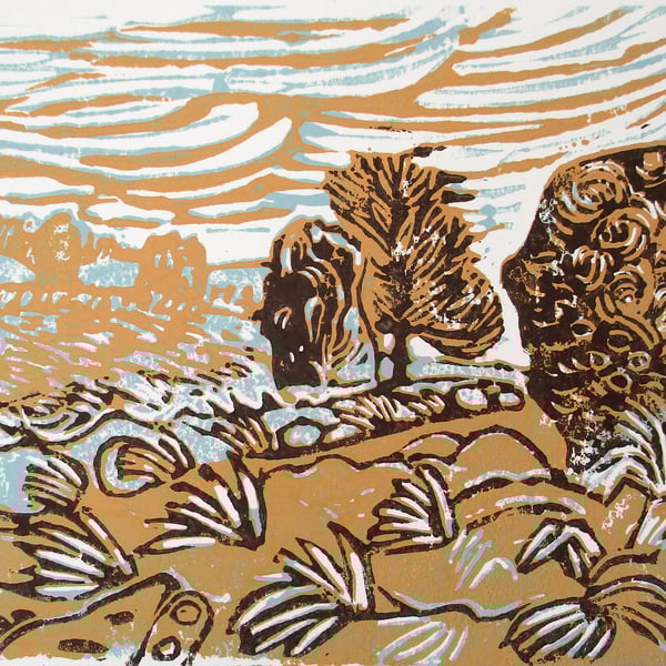 Avebury Standing Stones  Original Hand Pressed Linocut Print