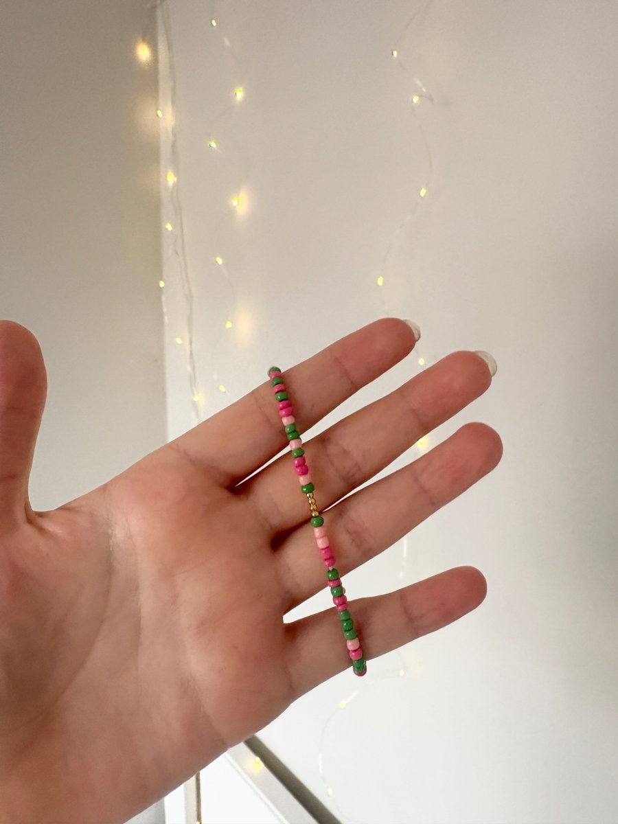Watermelon Gold Seed Beaded Bracelet