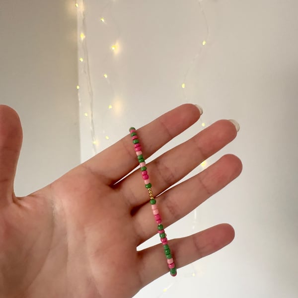 Watermelon Gold Seed Beaded Bracelet