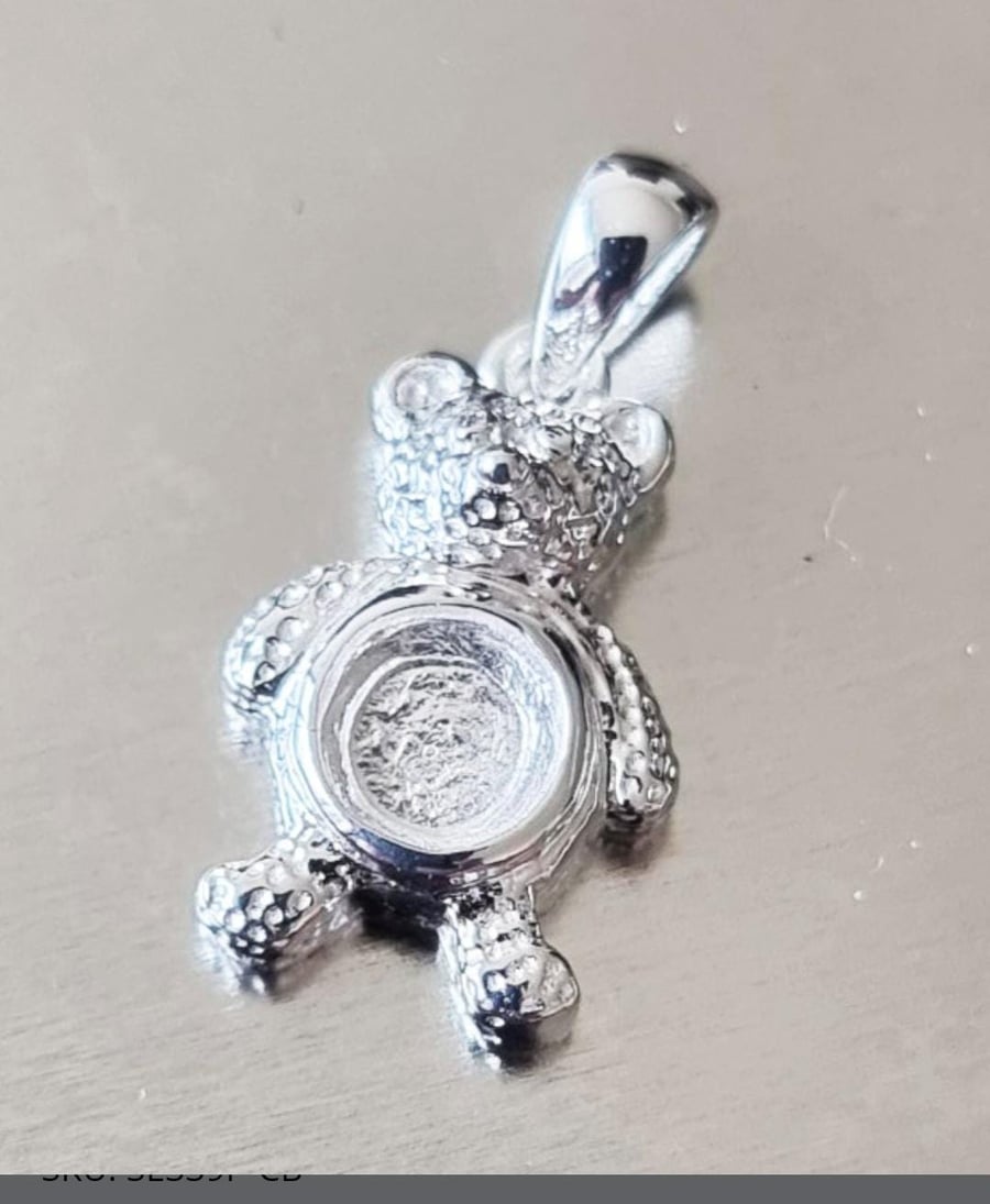 CZ Silver Teddy Pendant