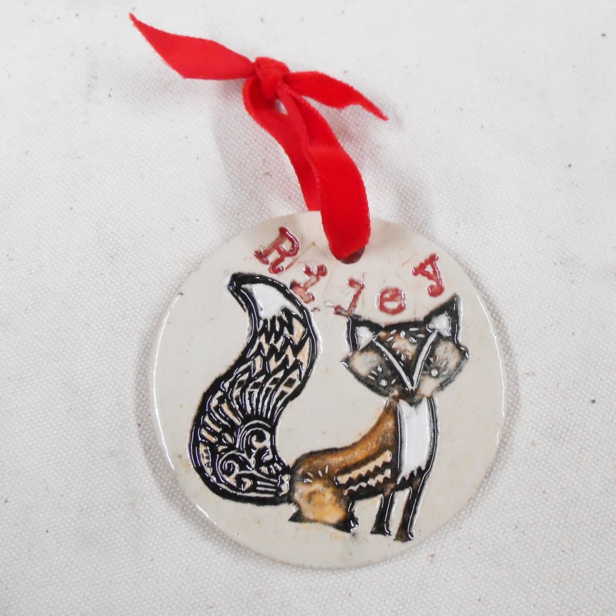 Personalized name Adorable Fox tree decoration.