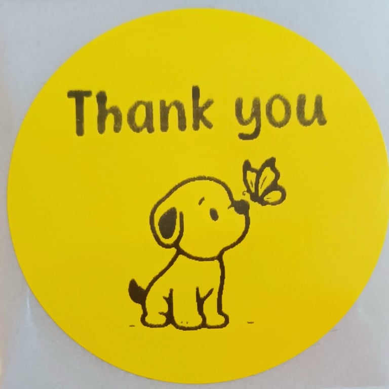50 'Thank You' Puppy Thermal Printed Stickers (Y)