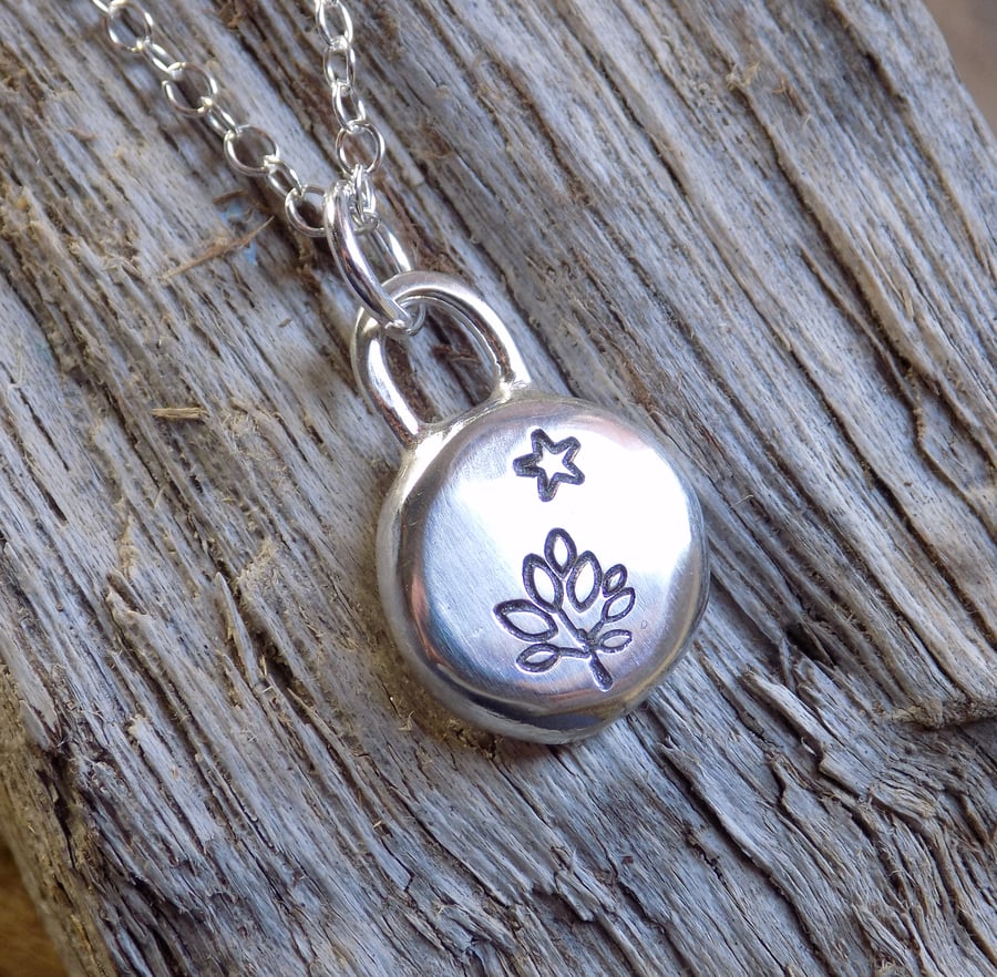 Sterling silver stamped tree and star  pendant (small) 