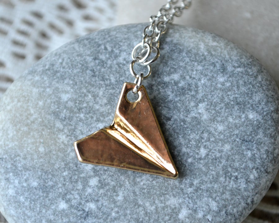Gold & Silver Origami Paper Aeroplane Necklace