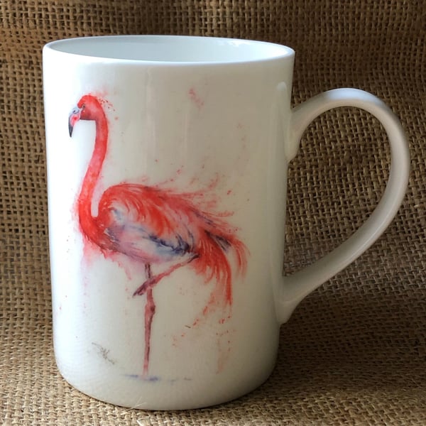 Flamingo Watercolour Bone China Mug, Wildlife Art Cups by Watercolour Artist San