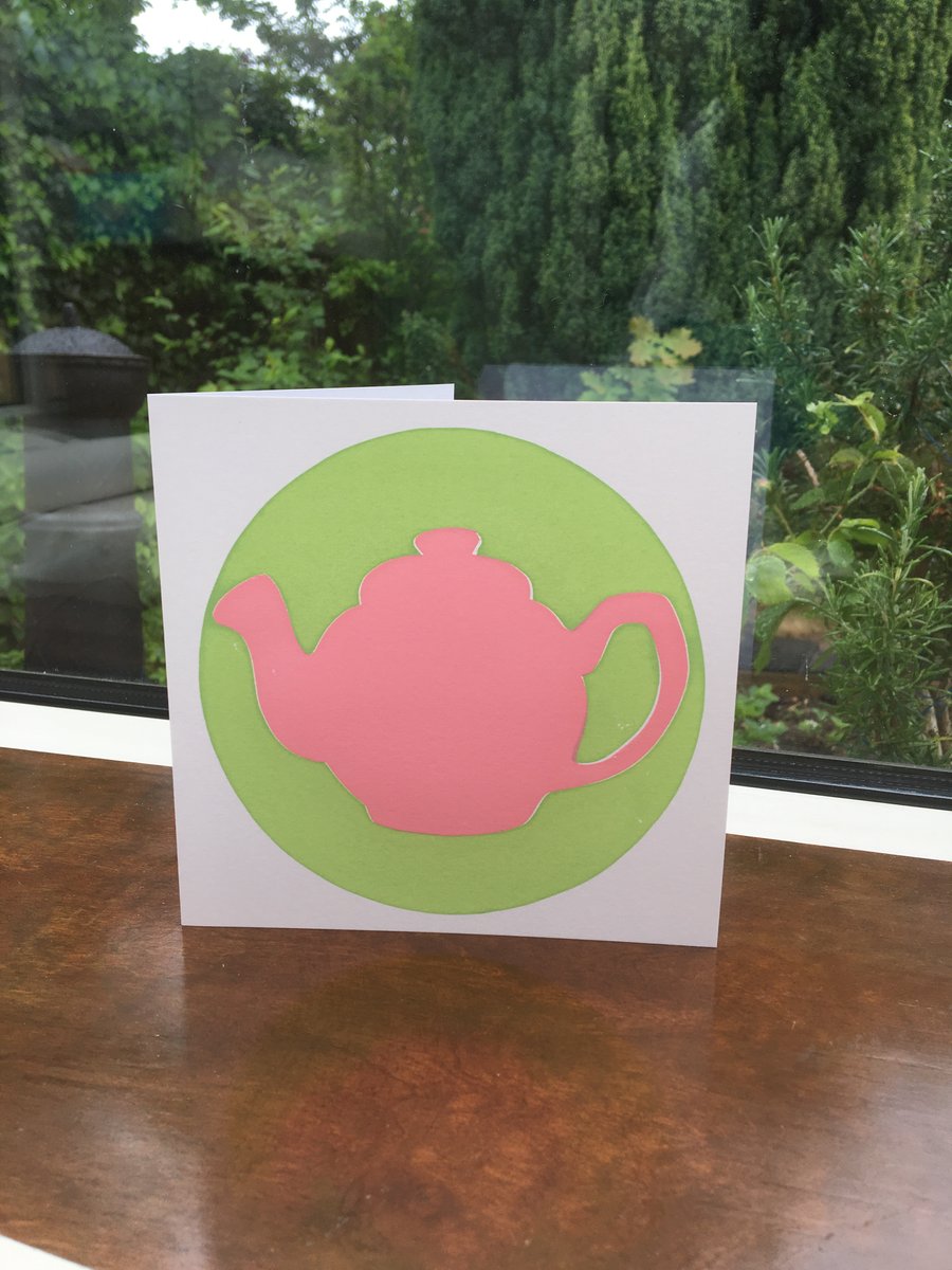 Pink Teapot Greetings Card - Original Silkscreen Print (hand-printed)