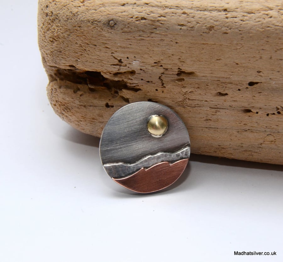 Silver and copper beach pendant