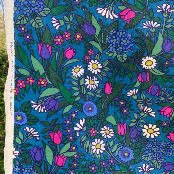 Pat Albeck Flower Waltz Jonelle Blue Floral 60s 70s RETRO Vintage Fabric