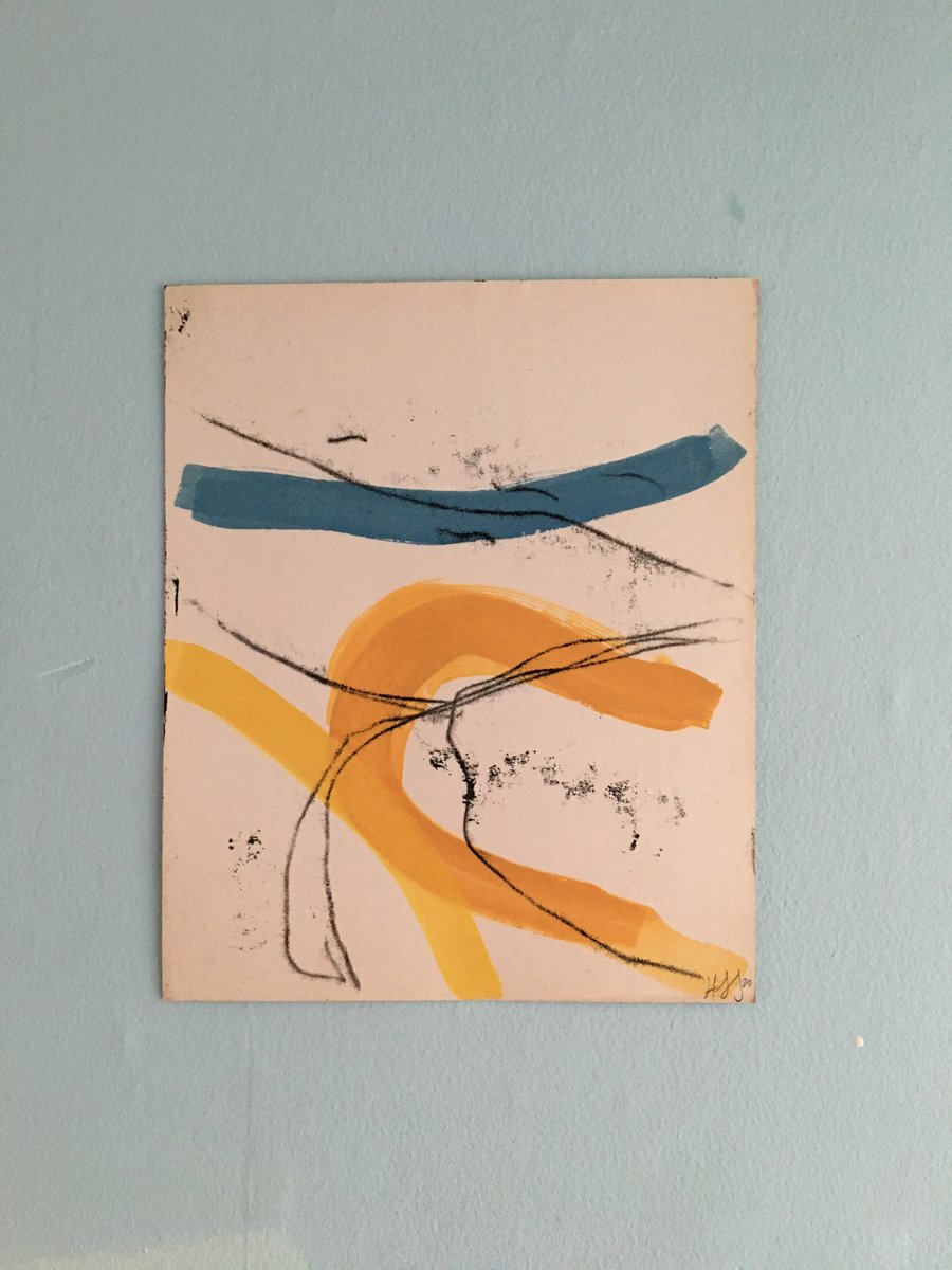 On Dartmoor by the River Avon 2 landscape monoprint with gouache on vintage card