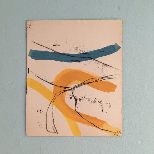 On Dartmoor by the River Avon 2 landscape monoprint with gouache on vintage card