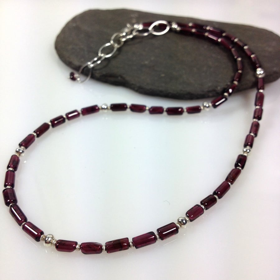 Silver and garnet necklace