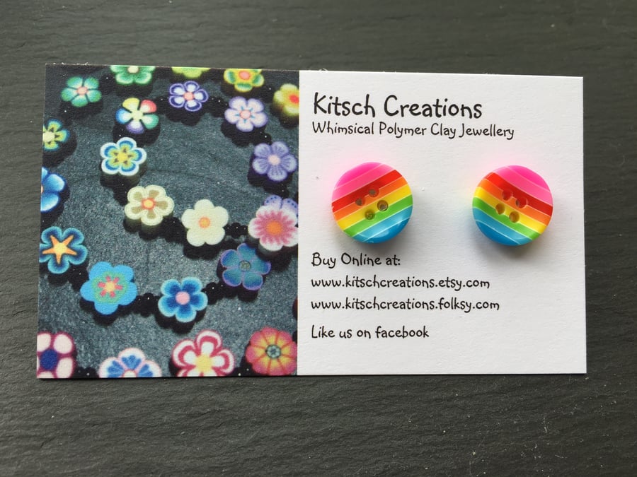 Button Earrings Rainbow Earrings Stud Earrings  Design 1