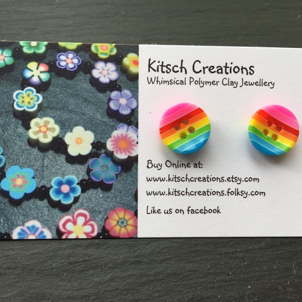 Button Earrings Rainbow Earrings Stud Earrings  Design 1