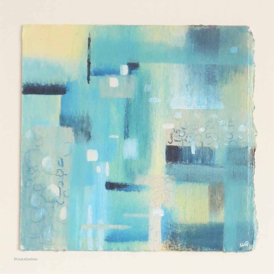 Original abstract painting in turquoise, indigo and yellow