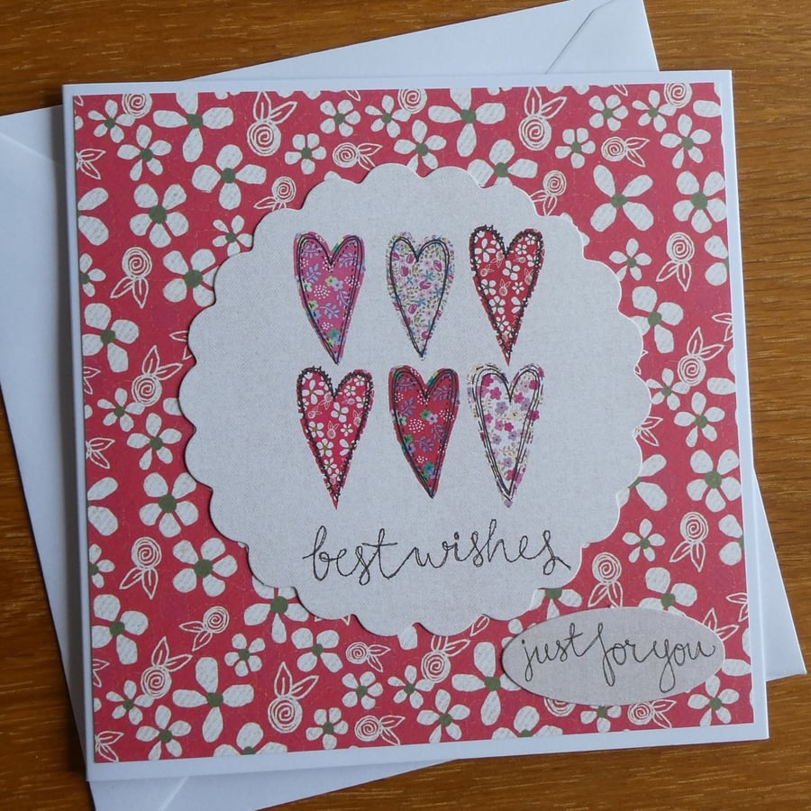 Floral Hearts Best Wishes Just For You Card
