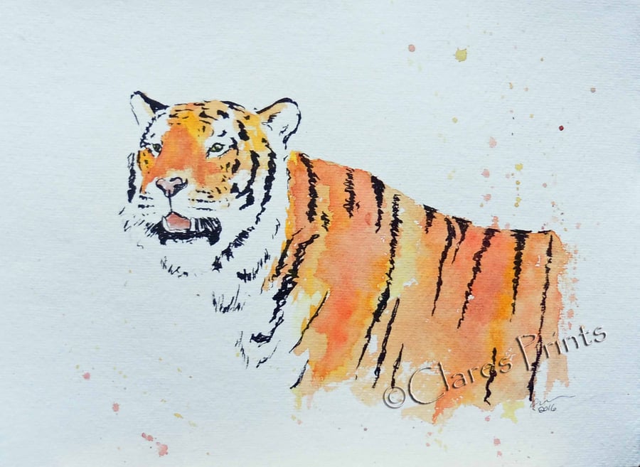 Tiger Art Watercolour Original Cat Painting 
