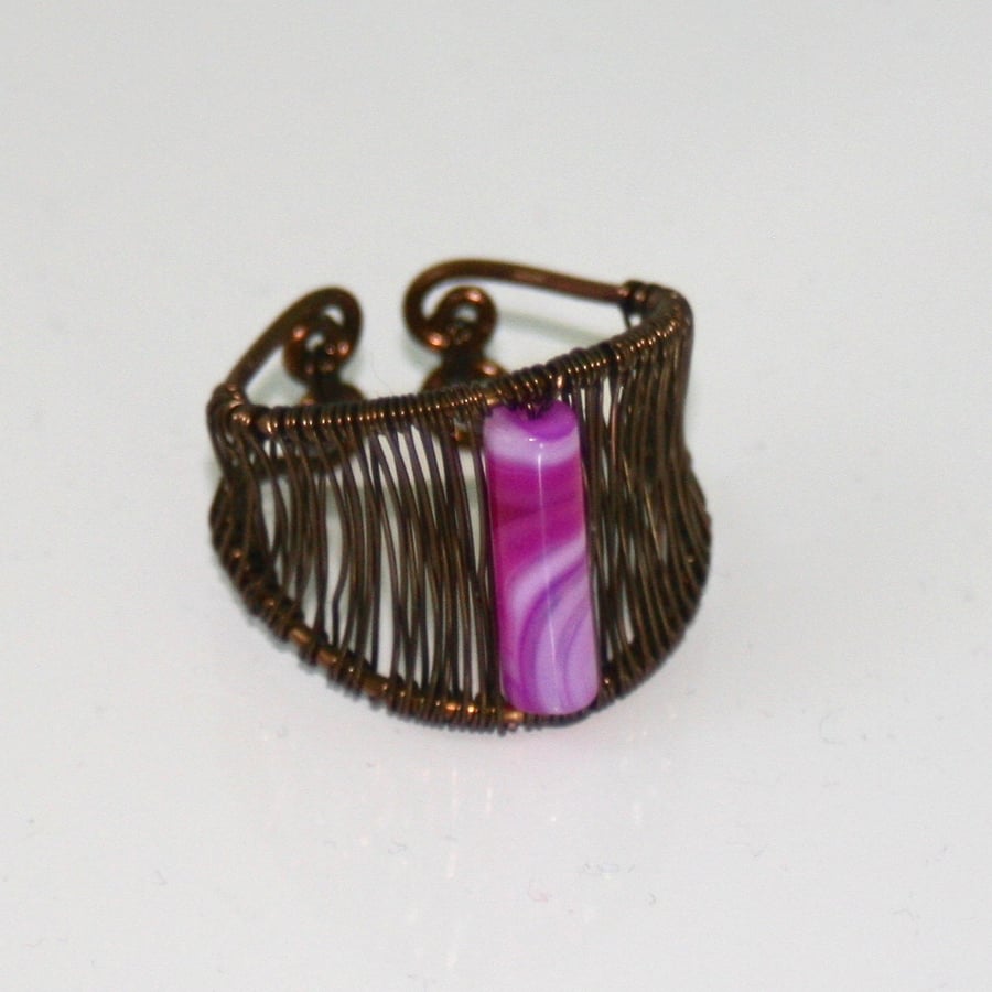 Wire wrapped striped agate ring