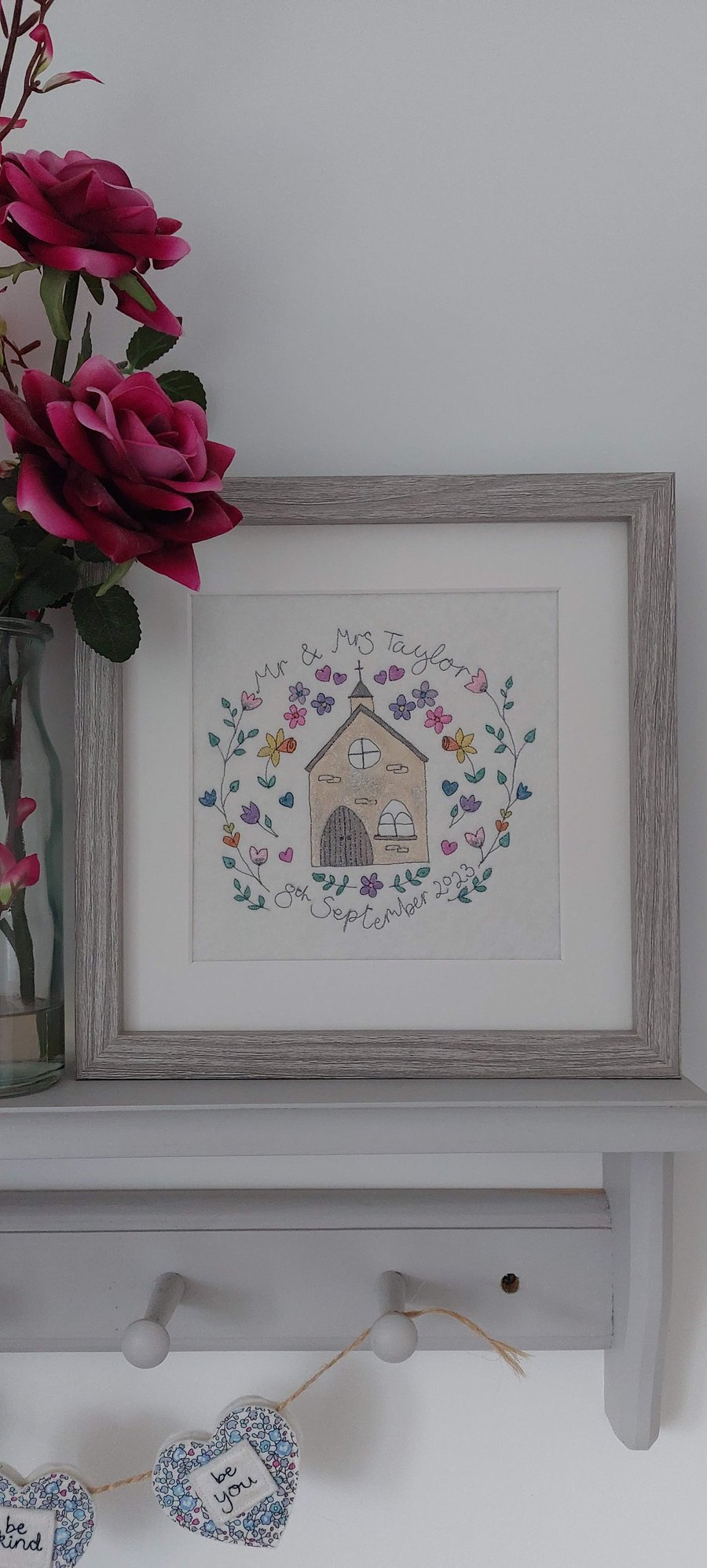 Personalised Wedding Stitched and Painted Picture