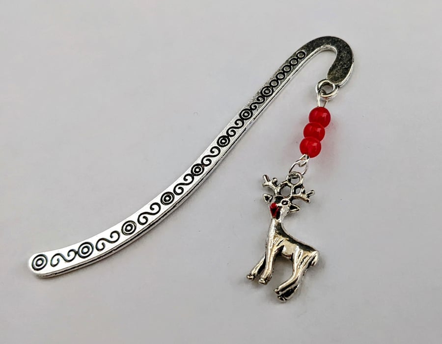 Christmas bookmark with Rudolph reindeer charm