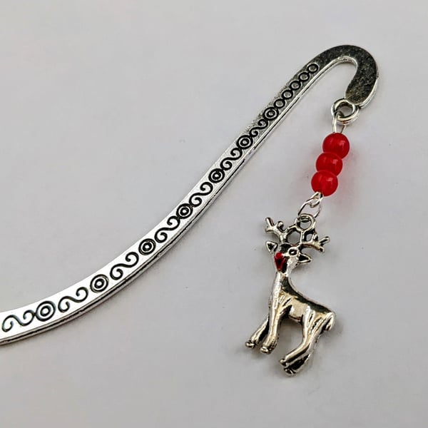 Christmas bookmark with Rudolph reindeer charm