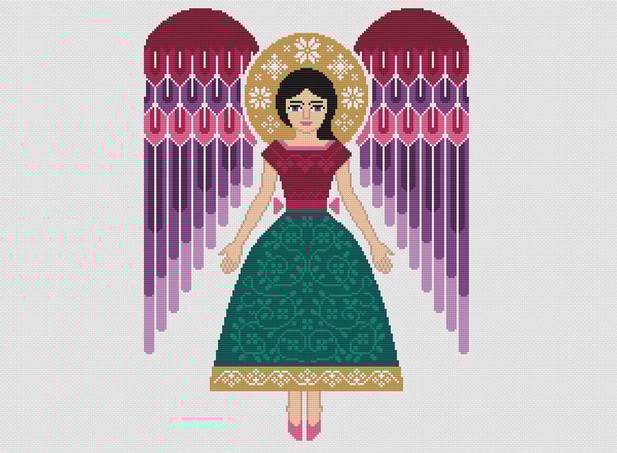 017A Cross stitch chart, Christmas Deco Angel Gemstone Forest Scandinavian style