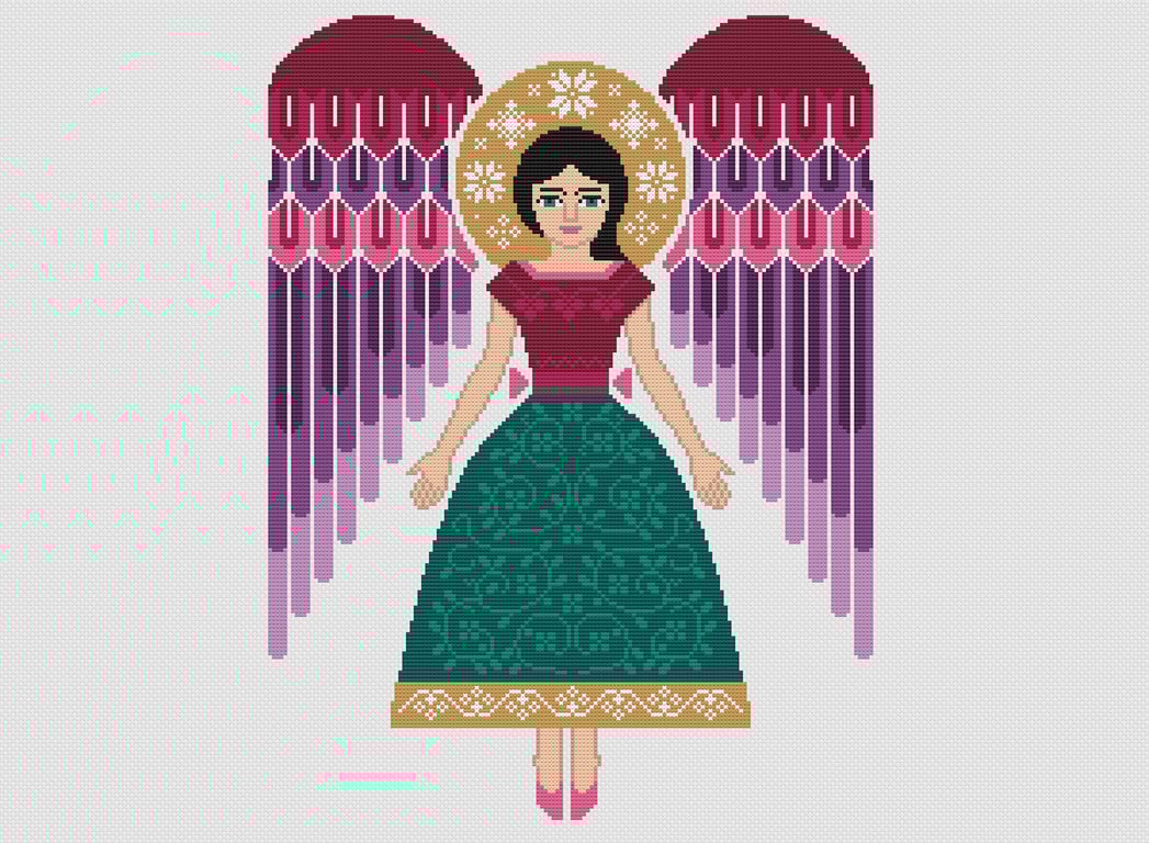 017A Cross stitch chart, Christmas Deco Angel Gemstone Forest Scandinavian style