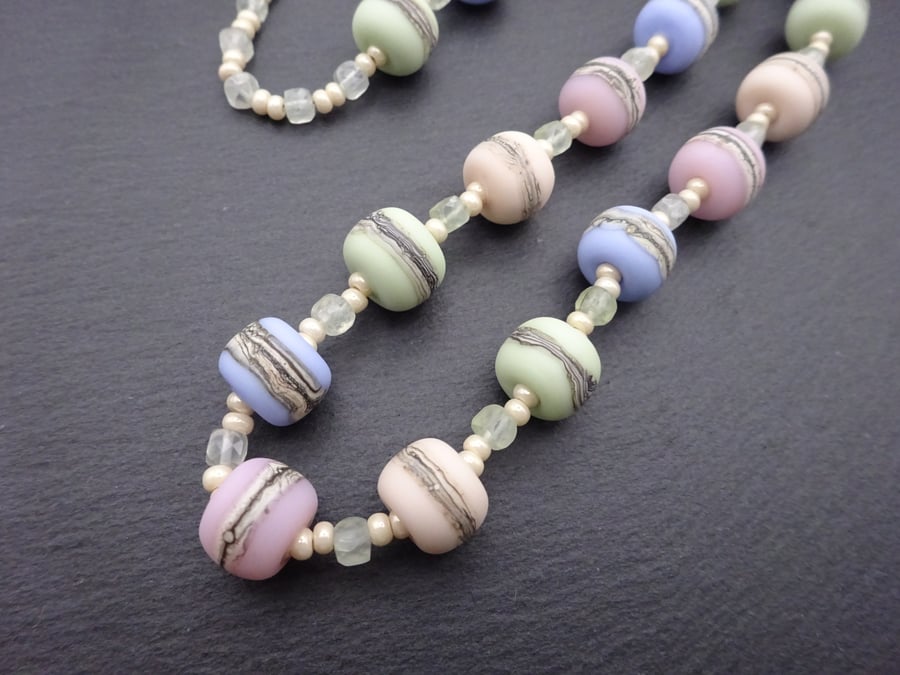 pastel beach lampwork glass beaded necklace