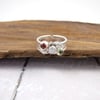 Wide Band Sterling Silver Ring, Peridot, Carnelian and Moonstone, Adjustable 