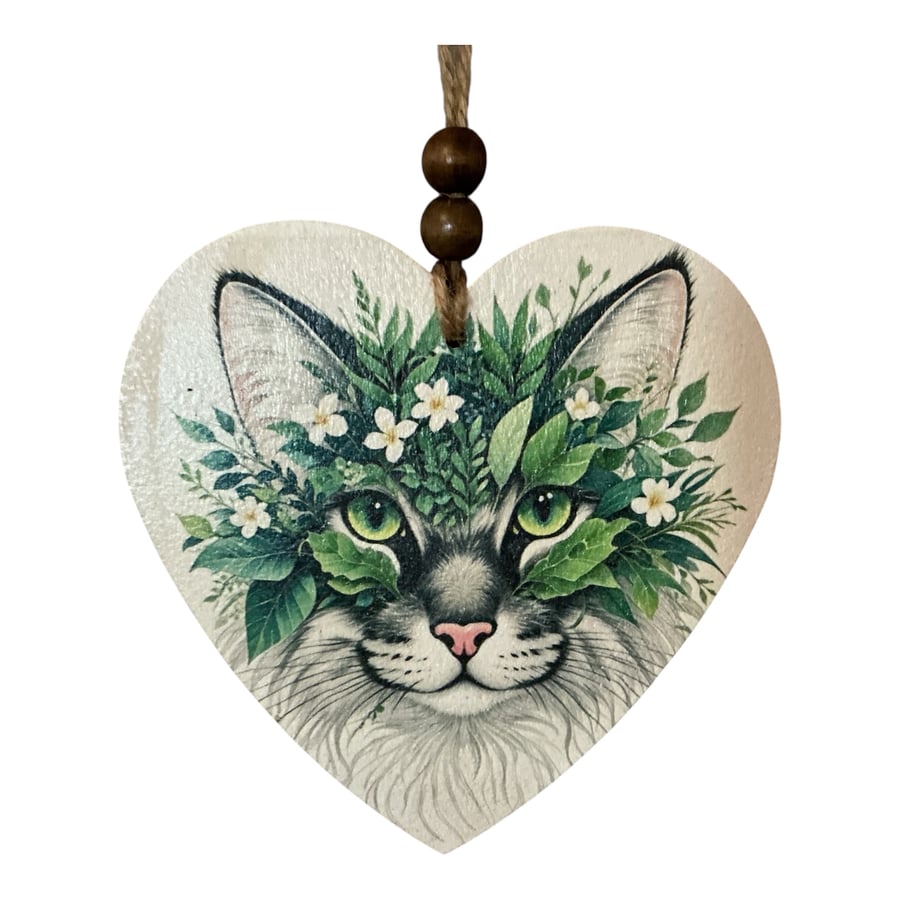 Wooden Hanging Heart. Cat.