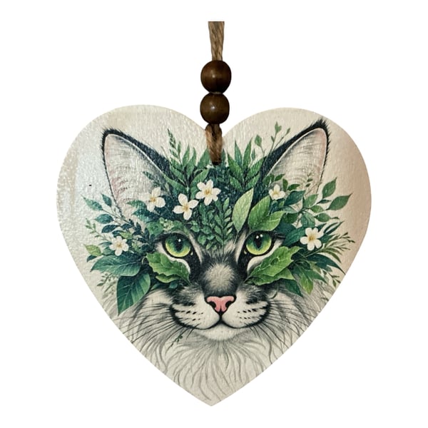 Wooden Hanging Heart. Cat.