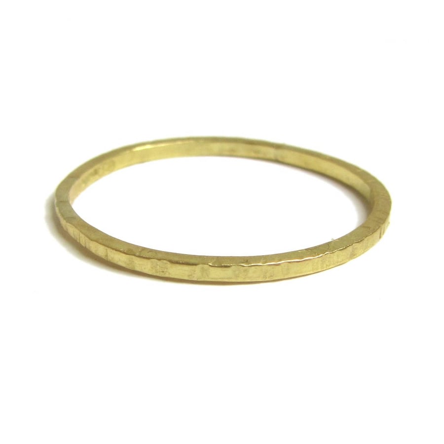 Hammered Texture Minimalist solid 18ct 18K yellow gold stacking ring