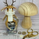 Spun Cotton Sitting Jackalope Art Doll Caramel