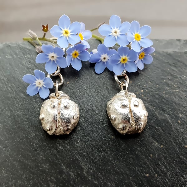 Recycled Silver Ladybird Earrings in Fine Silver