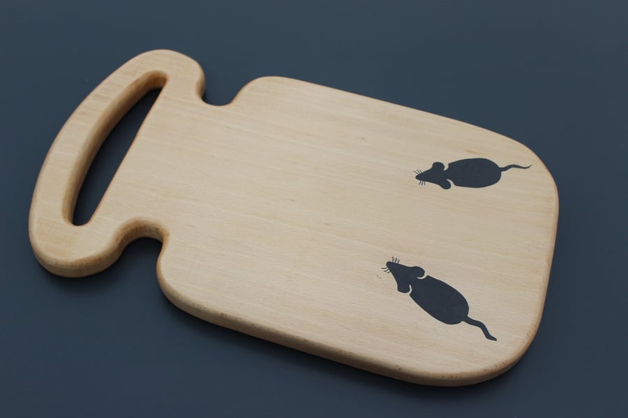 Handcrafted Beech Wood Cheese - Charcuterie Board with Inlaid Mice