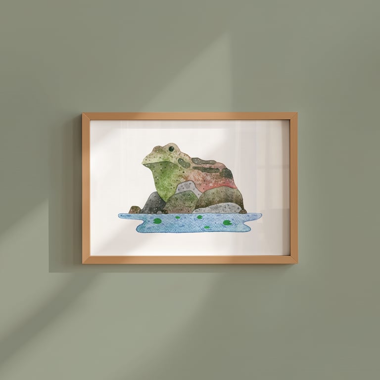 Frog pond, awesome animals, giclée A5 art print