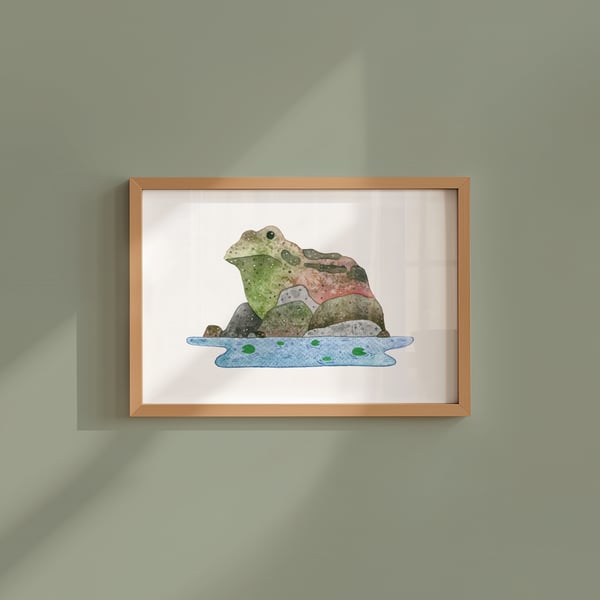 Frog pond, awesome animals, giclée A5 art print
