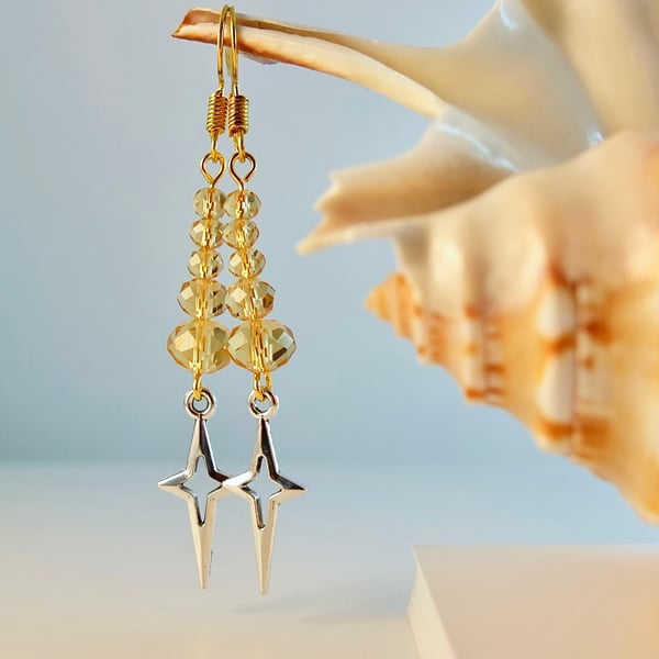 Star Earrings With Golden Crystals - Handmade In Devon - Free UK P&P