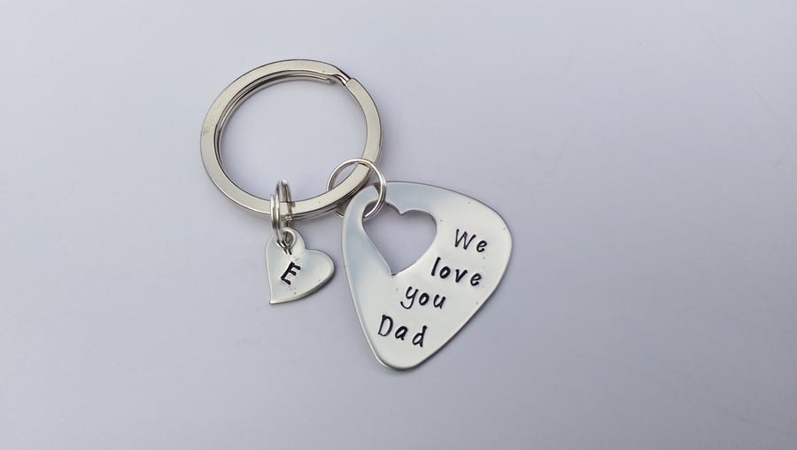 We Love you Dad Daddy hand stamped personalised guitar pick plectrum keyring