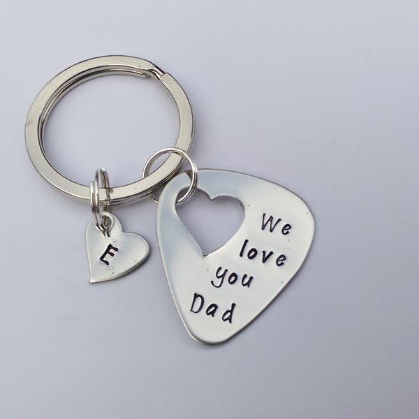 We Love you Dad Daddy hand stamped personalised guitar pick plectrum keyring