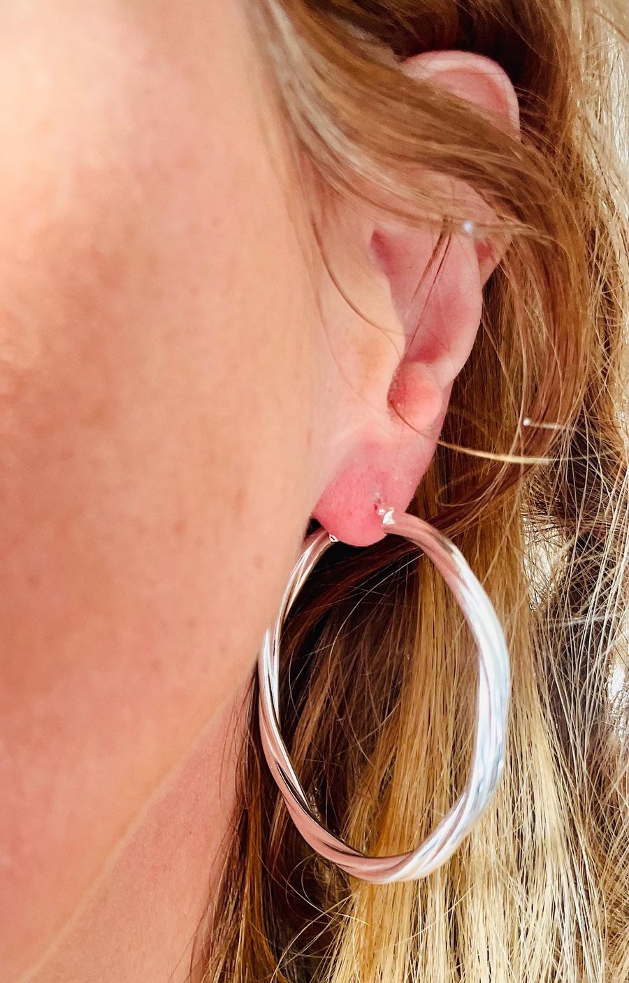 Sterling Silver Twist 45mm Hoop Earrings 