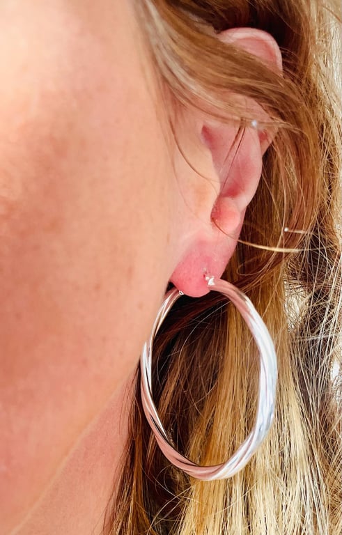 Sterling Silver Twist 45mm Hoop Earrings 